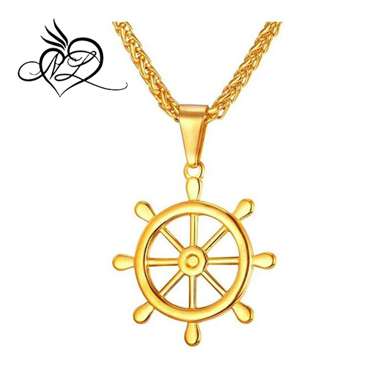 Stainless Steel 18k Gold Plated Ship Rudder Pendant Necklace - Buy ...