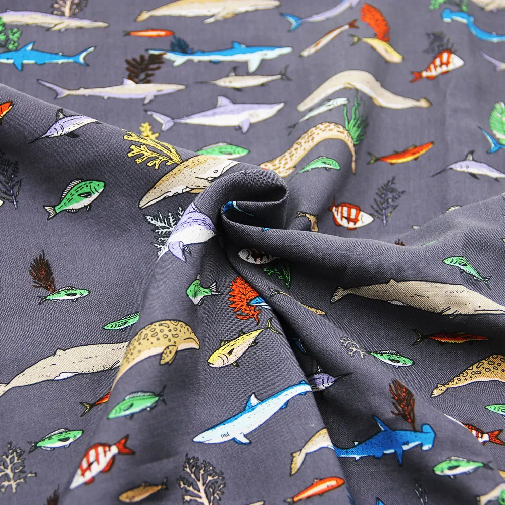 Высококачественная 140gsm вискозная цифровая ткань с принтом рыбы для мужской повседневной рубашки