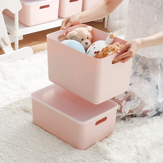SHIMOYAMA Lovely Style Kids Storage Pink Plastic Storage Box Organizer  Large Size Flat With Clear Lid Kid Toy Storage Box