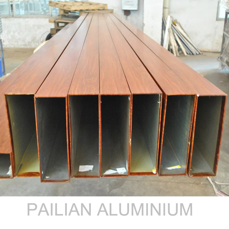 6063 T5  Wooden Grain Coating Standard Size Aluminium Rectangular Hollow Section  for Furniture Decoration