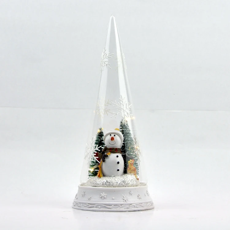 wholesale handmade large high borosilicate glass display cloche dome ornament cone shaped glass cloche dome with snowman