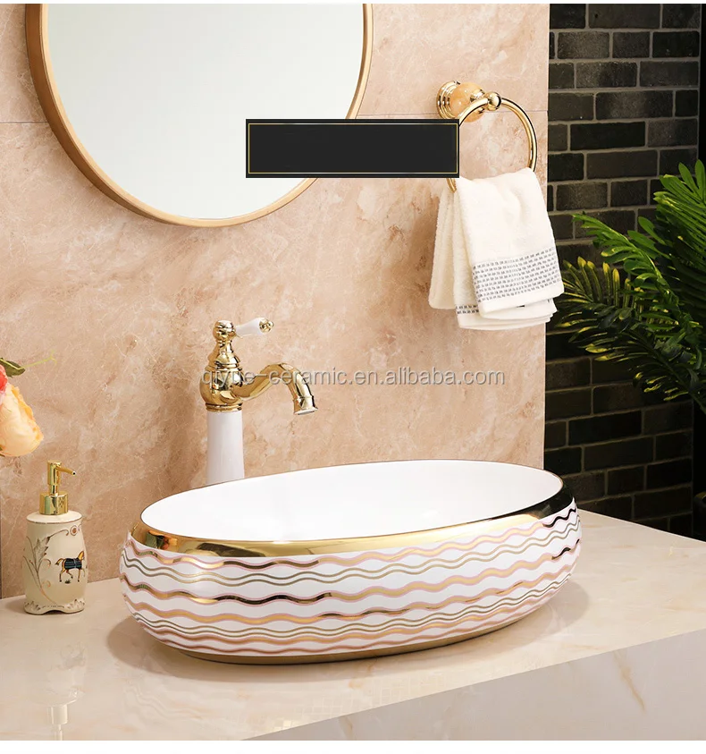 Luxury Lavabo Countertop Vessel Golden Plated Art Hand Wash Basin ...