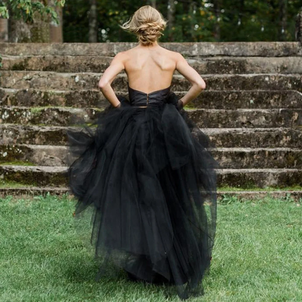 2 Pieces Open Back Turkish Unique Sweet Sleeveless Black Wedding Gown