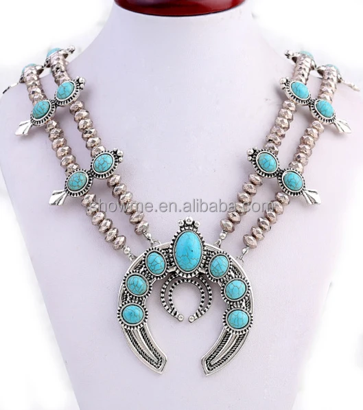 Classic Design Squash Blossoms Necklace Vintage Silver Turquoise Squash Blossoms Jewelry Buy