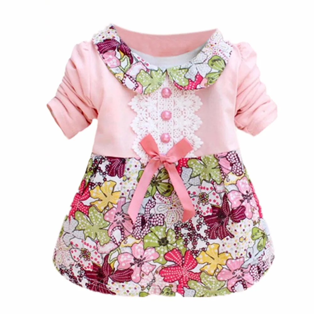Fashion Toddler Baby Girls Floral Princess Dress Bow One Piece Kids Dress 0 2Y