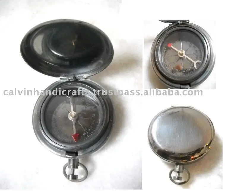 Brass Black antique pocket compass