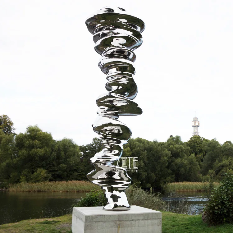 Art Large Abstract Metal Wind Cyclone Statue Stainless Steel Tornado Sculpture by the Sea