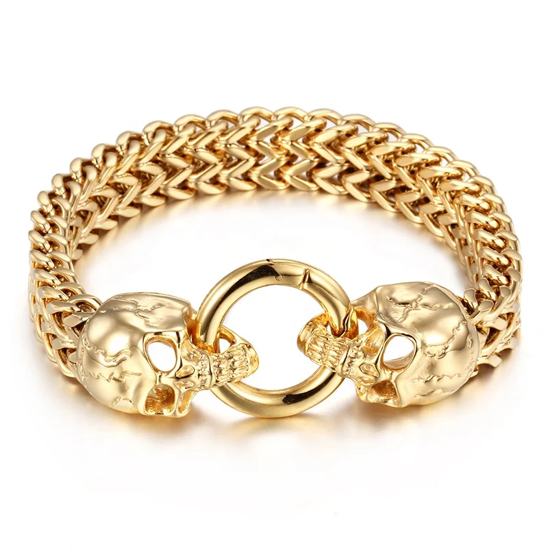 Punk Style Goldr Color 316L Stainless Steel Lion Head Bracelet Chain Male Jewelry