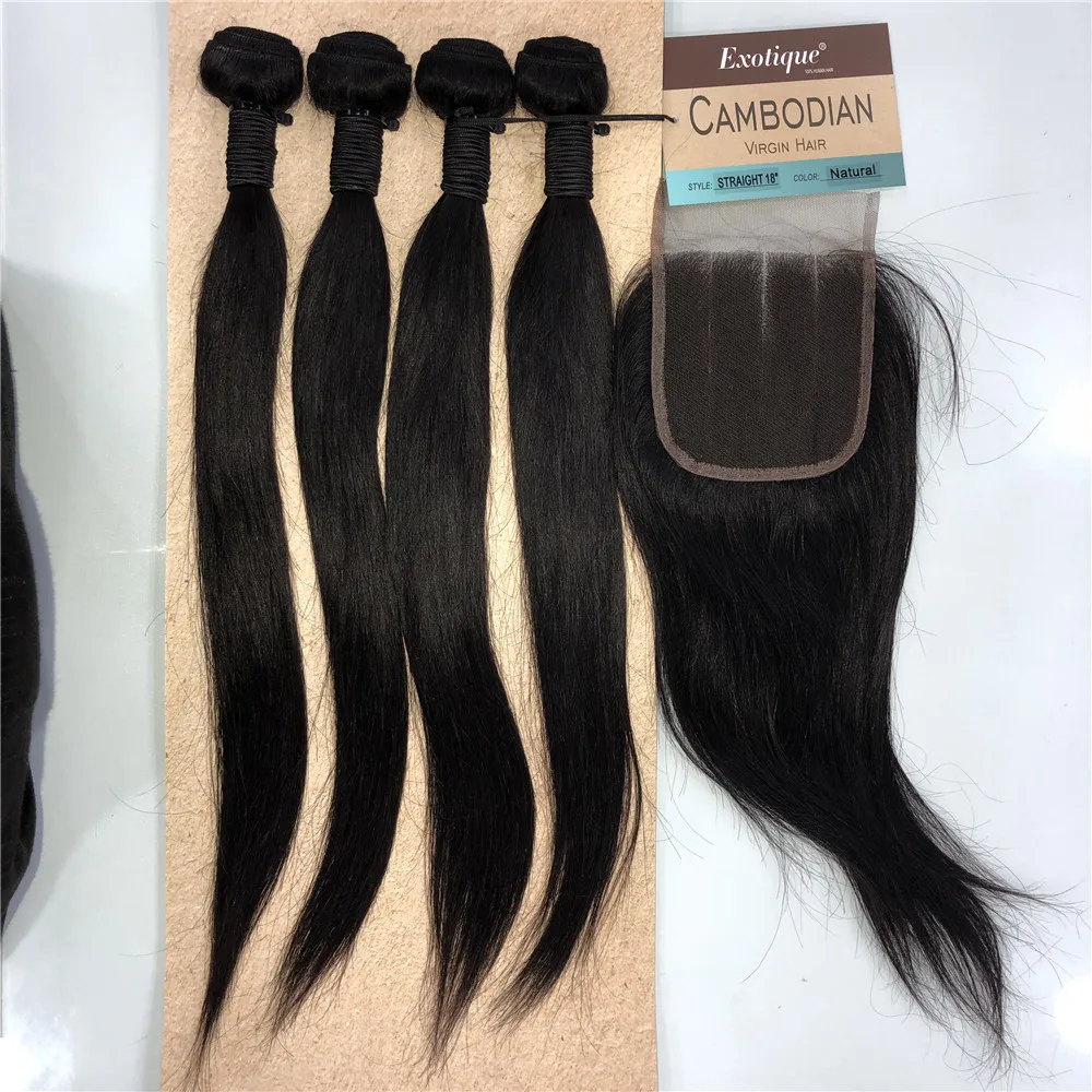 packet hair 100% cambodian virgin remy hair bundle closure 18