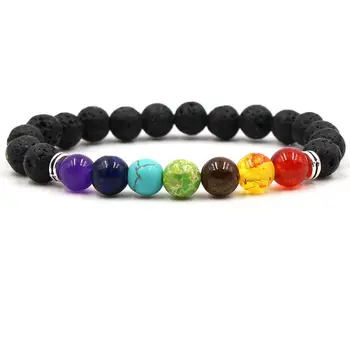 Beaded Bracelet Natural Healing Balance Beads Yoga Valconic Healing Energy Lava Stone 7 Chakra Diffuser Bracelet