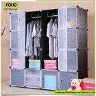 16 Cube Folding PP Panel Diy Living Room Bedroom Plastic Wardrobe Cabinet Wardrobe with 2 Clothes Hanger