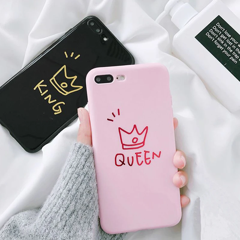 Glossy Crown Phone Case For Iphone X Max Case For Iphone 7 P 6 P 8 Plus Cute Letter King Queen Soft Tpu Couples Back Cover Buy Half Wrapped Case High Quality Soft