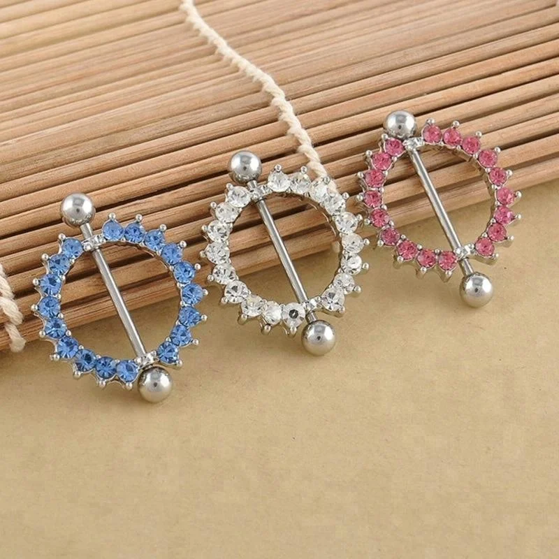 Slave Crystal Stainless Steel Nipple Rings Straight Barbells Body Piercing Jewelry