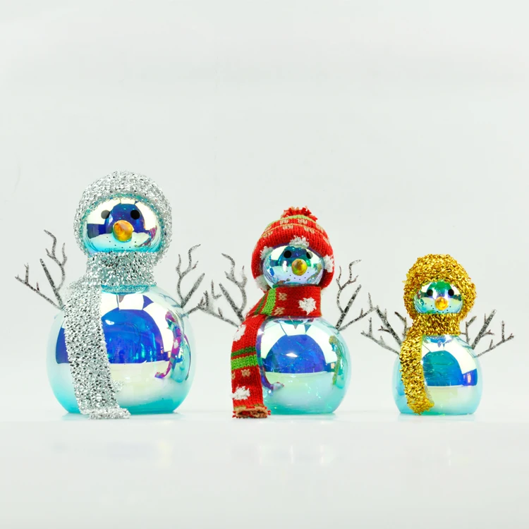 Blown glass decorative led light snowman figurine ornament christmas novelty products factory