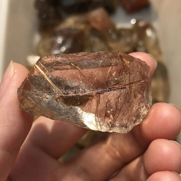 Natural Gold Rutilated Quartz Rough Stone Cupreous Rutilated Crystal Raw