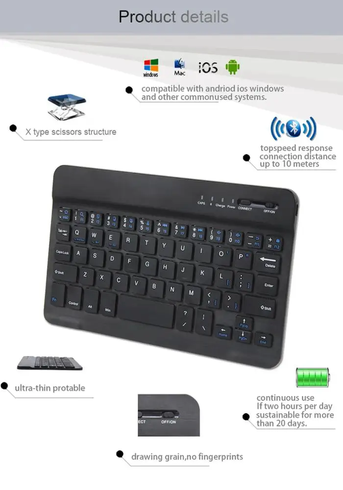
 Мини беспроводной 3,0 Беспроводная клавиатура для 7/8 дюйм (ов) СТАБИЛИЗАТОР 10 дюймовый планшет  