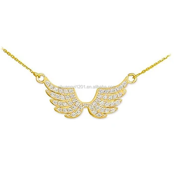 Wholesale Yiwu Zinc Alloy Clear Crystal Gold Angel Wings Necklaces Wing Guardian Pendants Necklaces Girl