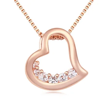 Online China Women 18k Imitation Jewellery Rose Gold Plated Necklace Diamond CZ Stone Cubic Zircon Heart Shaped Pendant Necklace