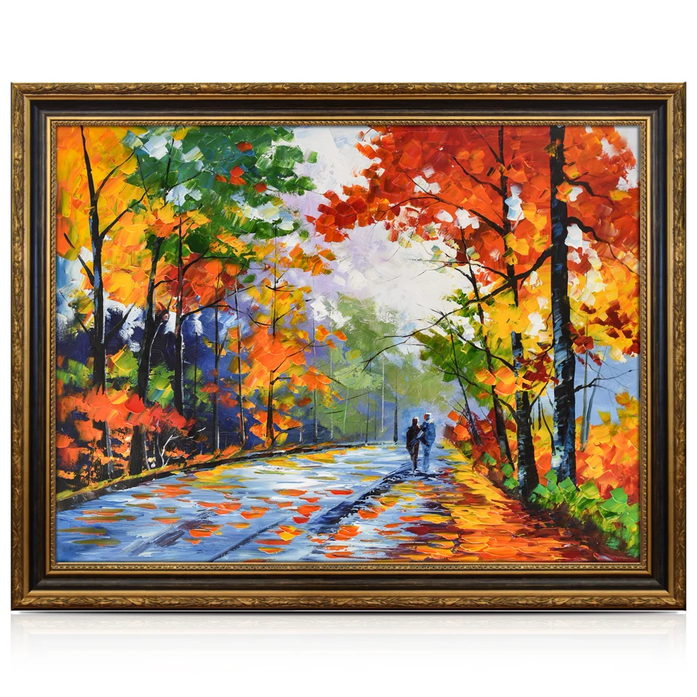 Handmade Autumn Maple Leaves Birch Trees Wall Art Natural Forest Scenery Oil Paintings