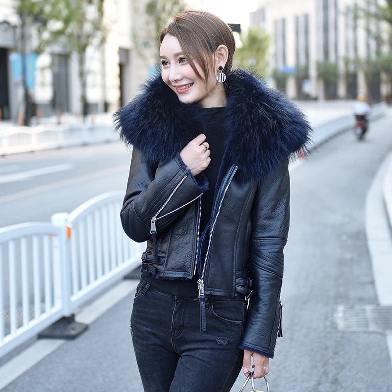 womens black leather jacket with fur