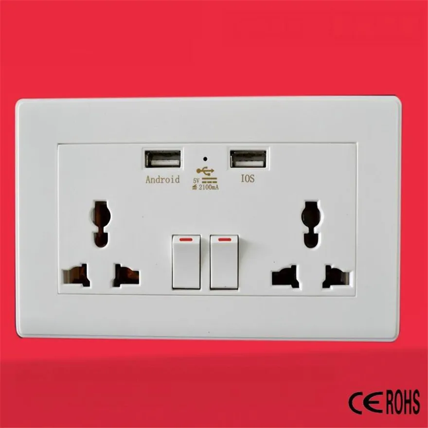 Розетка настенная с двумя USB-портами 110-250 В 5 146 а * 86