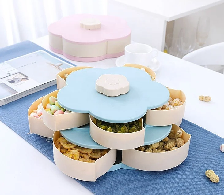 Double Layer Petal Rotating Melon Fruit Plate Shaking Sound Snack Plate Creative Storage Plate