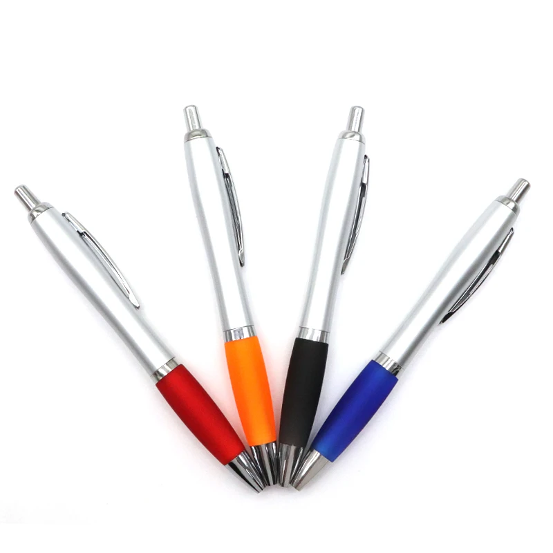 Простая дешевая цена, белый логотип Oem, печатный тонкий корпус, красочный наконечник, 0,7 мм, синие чернила, прыжок, клик, рекламная пластиковая шариковая ручка
