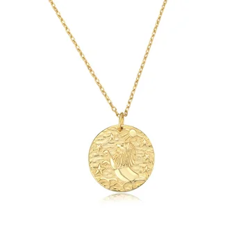 925 Sterling Silver Vintage Jewelry 24K Gold Plated Jewellery Medallion Coin Lion Pendant Necklace