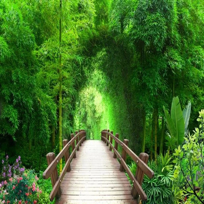 Carta Da Parati 3D Verde Piante Cascata - Fotomurale Per Soggiorno, Camera, Ristorante, Tessuto Non Tessuto - Foto 4