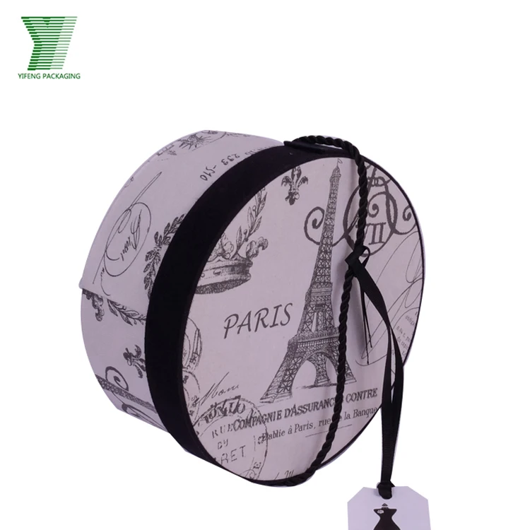 Wholesale Custom Cardboard Eiffel Tower Printing Paper Box Tube Round Packing Gift Boxes with Hand Taps Black