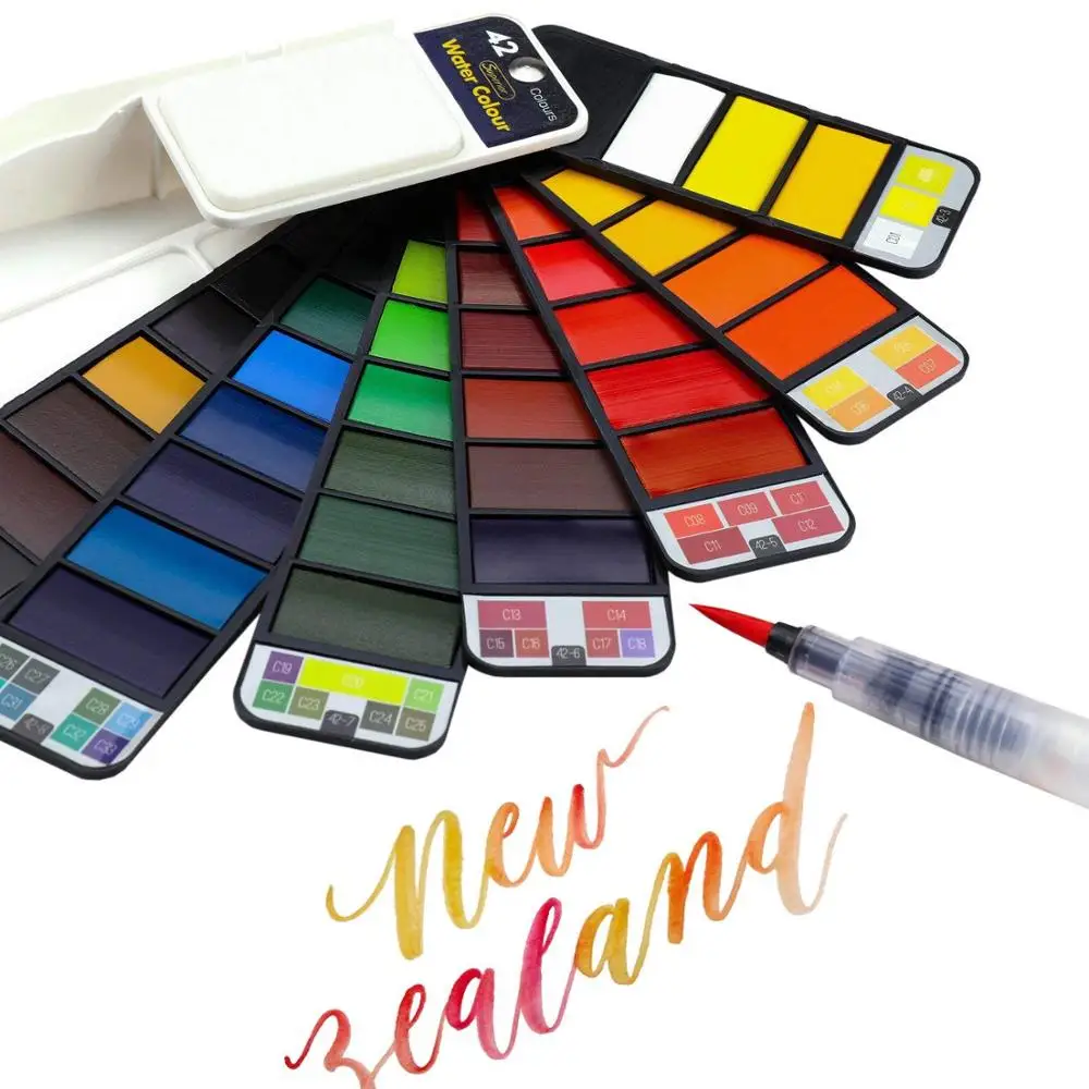 Kit Aquarelle De Voyage – Palette 8 Couleurs + Carnet + Pinceau Réservoir – Bois, Compact, Idéal Extérieur