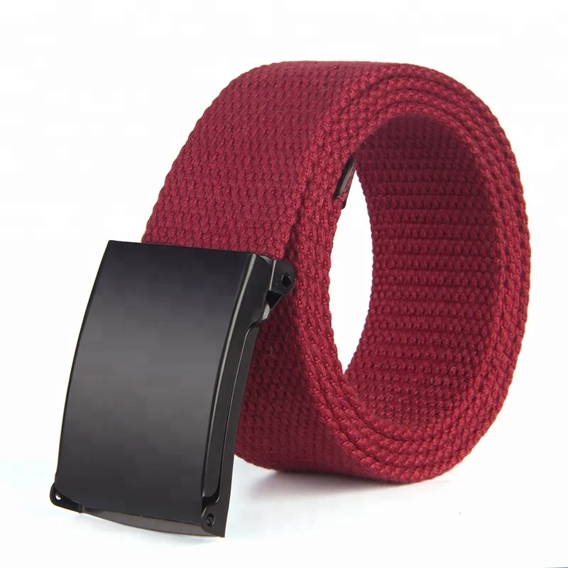 Solid Color Metal Buckle Polyester Fabric Webbing Strap Mens Woven Canvas Belt