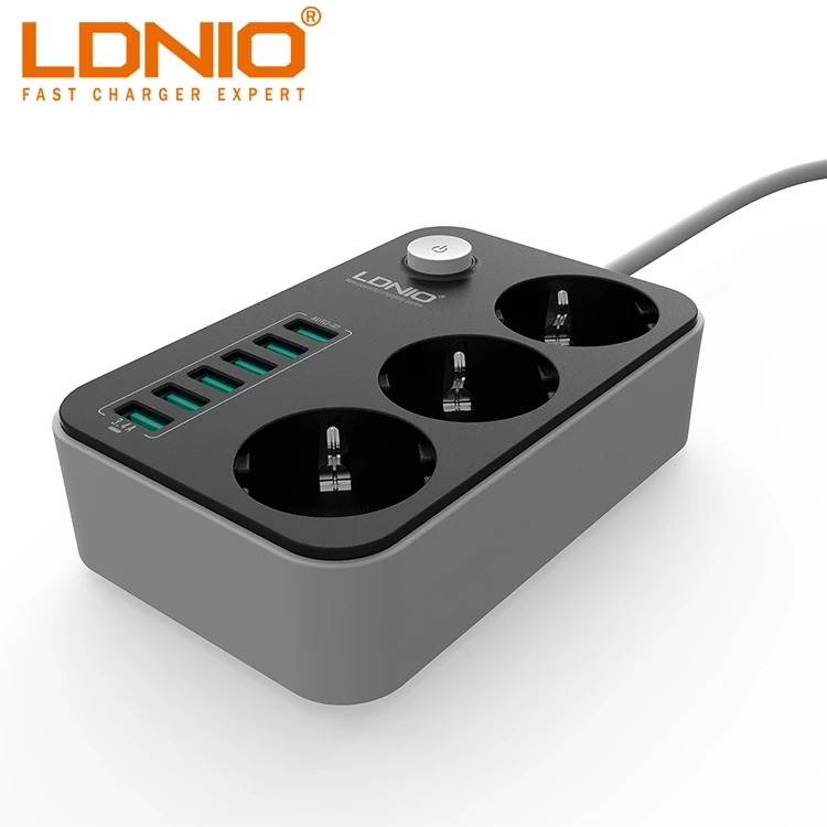 6 USB Port and 3 EU Outlet Wiring Board Europe Outlet Extension Socket Power Strip