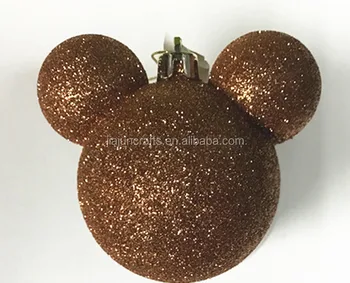 popular Christmas plastic black glitter mickey mouse ornament for hanging decoration