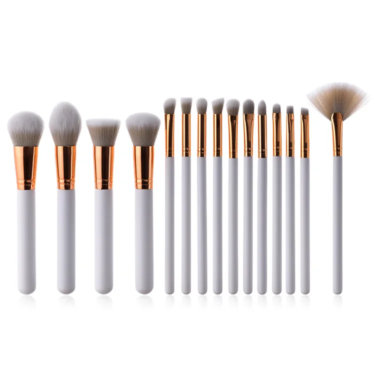 Wholesale Private Label Professional Vegan Face Cosmetics White Makeup Brush Set 15PCS Brochas Para 