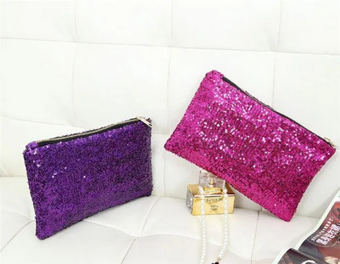Hot Pink Sequin Bag Glitter Party Handbag Hand Makeup Ladies Glamour Clutch 