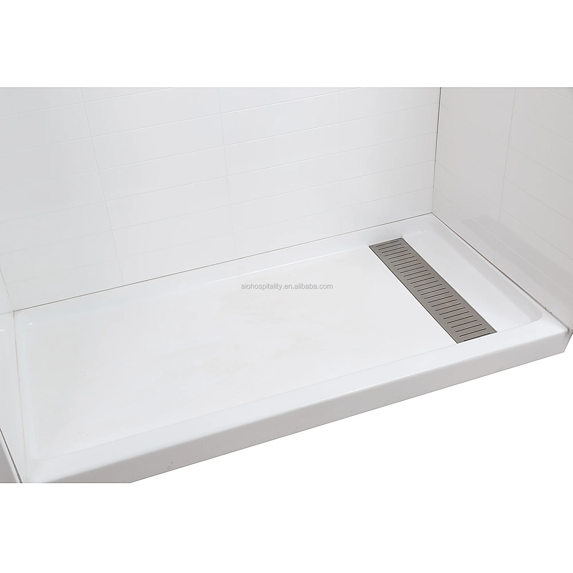 Cultured Marble Trench Drain Textured Nonslip Shower Pan Cast Marble