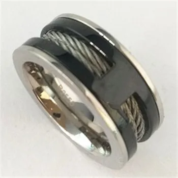 Europe Latin America Fashion 316L Stainless Steel Black Silver Two Tones Thick Wires Inlay Unique Punk Personality Ring