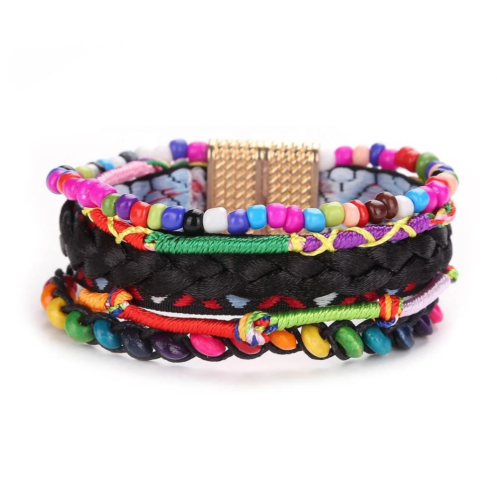 Цветной плетеный браслет в этническом стиле, браслет ручной работы с вышивкой, маленькие ювелирные изделия с пряжкой из сплава