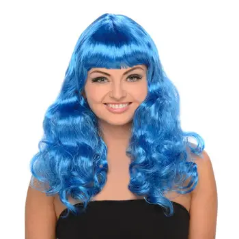50s 1950s Costume Ladies Foxy Siren Fringe Blue Long Curly Hair Wig Full Lace Wig Brazilian Human Hair