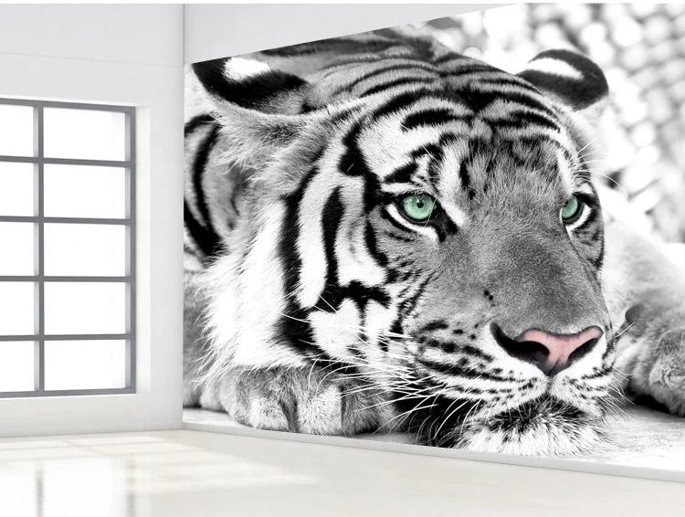 Papel de parede personalizado com animais de tigre, preto e branco, 3d,  mural de sala de