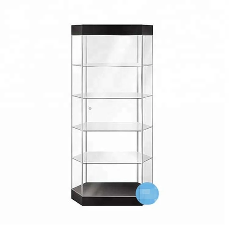 Lockable Hexagonal Metal Framed Tower Display Case with Light for Watch and Glasses