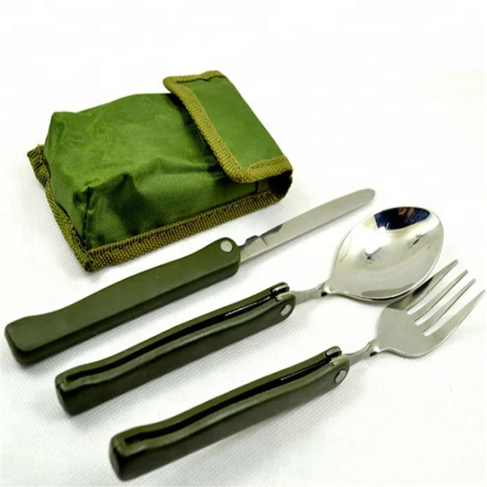 Stainless Steel Portable Camping Picnic Folding Cutlery Set Fork Spoon Convient