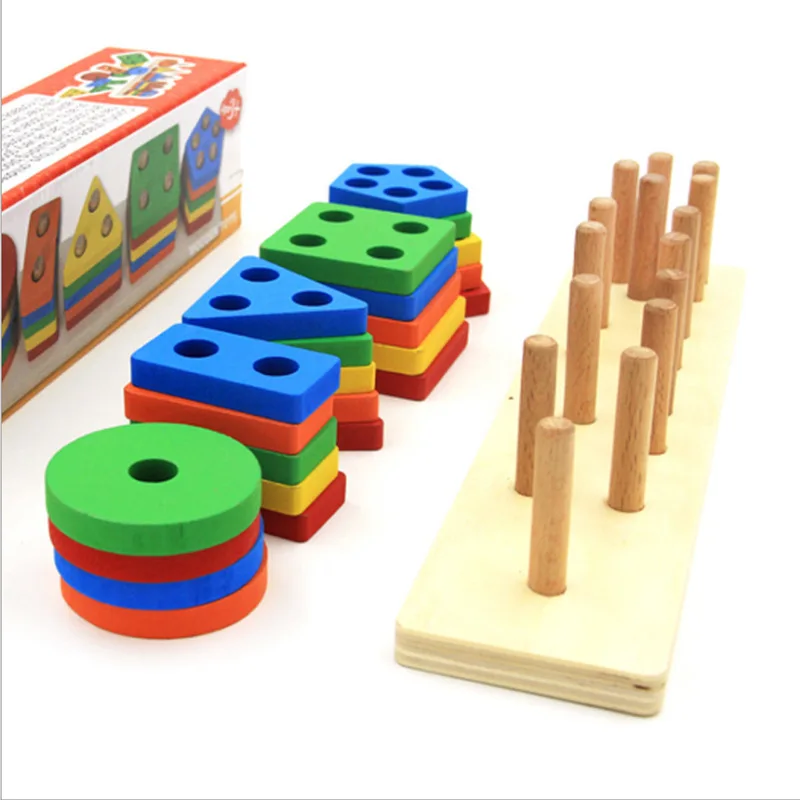 
Монтессори, детский деревянный пятиколонный Набор геометрических блоков, игрушки для детей 