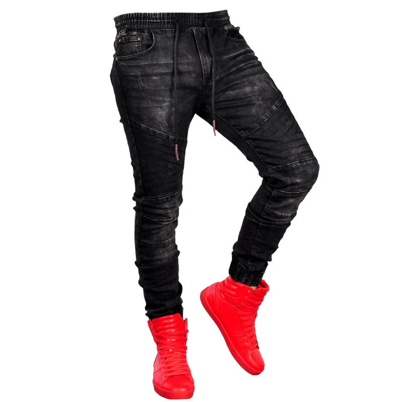 Wholesale New fashion men's jeans tight pant denim black skinny quality stock factory Hip-hop slim men jogger fold From m.alibaba.com