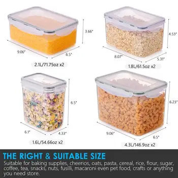 Airtight Food Storage Container Set - 8 Pieces 1.6L - Plastic BPA