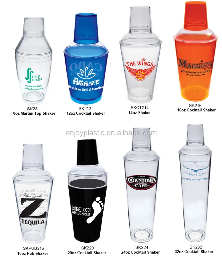 750 ml 500ML Clear Plastic Personalized Cocktail Shakers