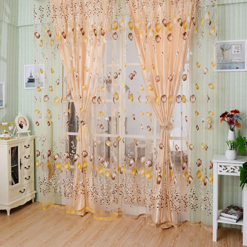 Romantic Tulip Print Voile Tulle Yarn Curtain Living Room Balcony Decor 1x2M #ur 