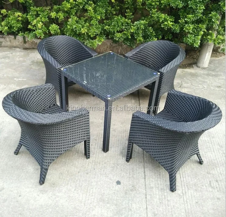 Poly rotin banc table en verre sièges de jardin extérieur rotin meubles de jardin Gris 