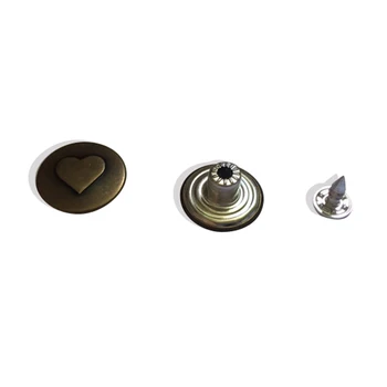 Wholesale garment accessory heart shape logo brass custom metal jean buttons and rivets